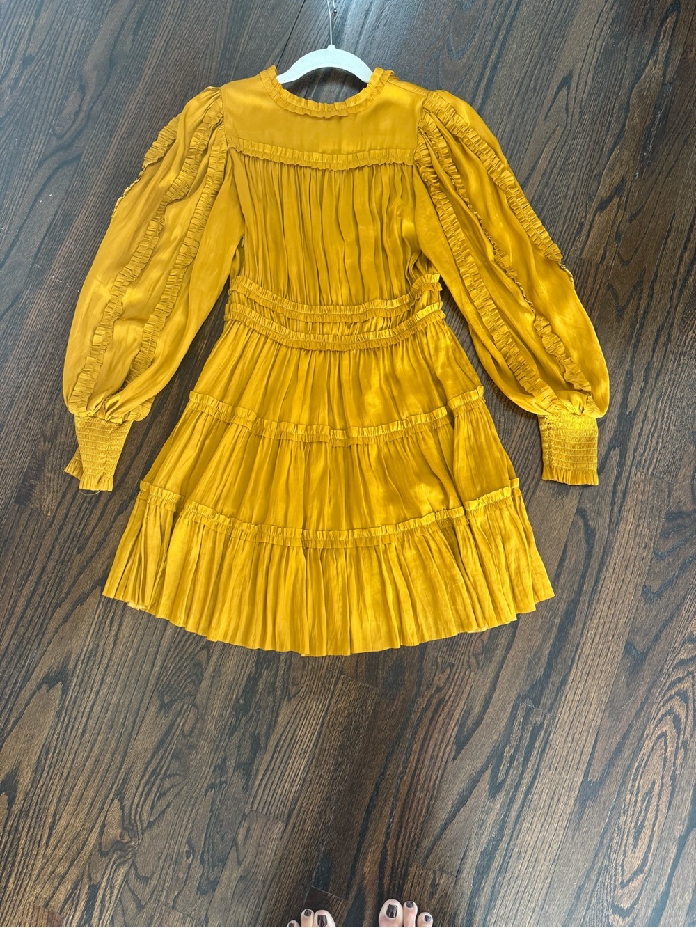 Ulla Johnson Mustard Yellow Tiered V-Neck Mini Dress orig $595 - Picture 2 of 3